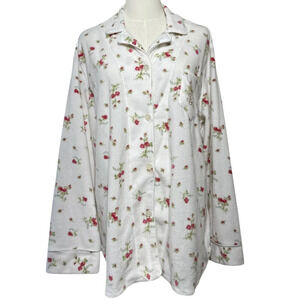 Lauren Ralph Lauren Floral Pajama Top Polar Flece Collared button up Size XL